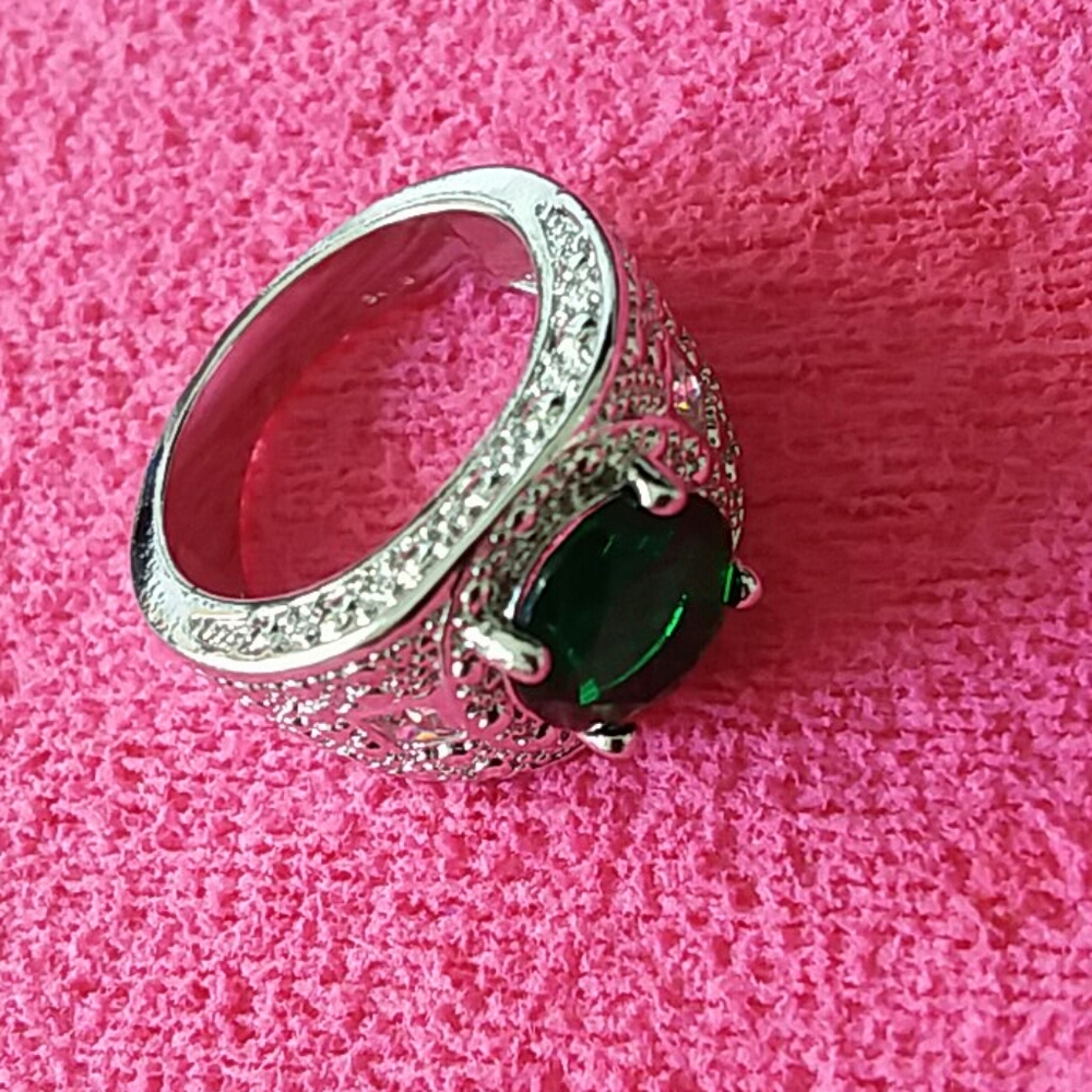 unisex art deco ring size 9 sterling sapphire